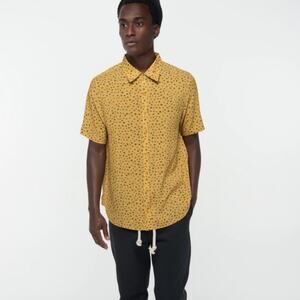 PARALLEL X LEAGUE Gold Tattoo Inspired Duke Woven Camp Shirt Short Sleeve Casual